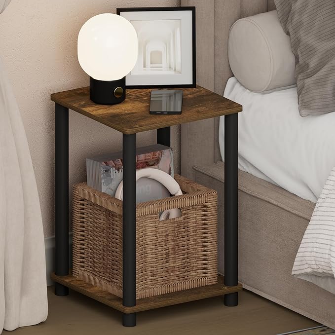 Furinno Turn-N-Tube Night Stand, 2-Tier Open Shelf Design Nightstand, Toolless by Furinno-FitsYourSpaceFitsYourBudget