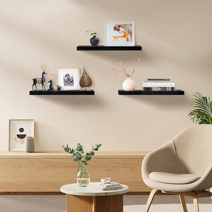Floating Shelves for Wall Set of 3, Solid Metal Brackets, Large Storage - Image 2