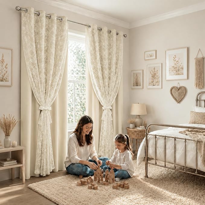 Yinhua Beige Blackout Curtains Double Layer Curtains - Image 7