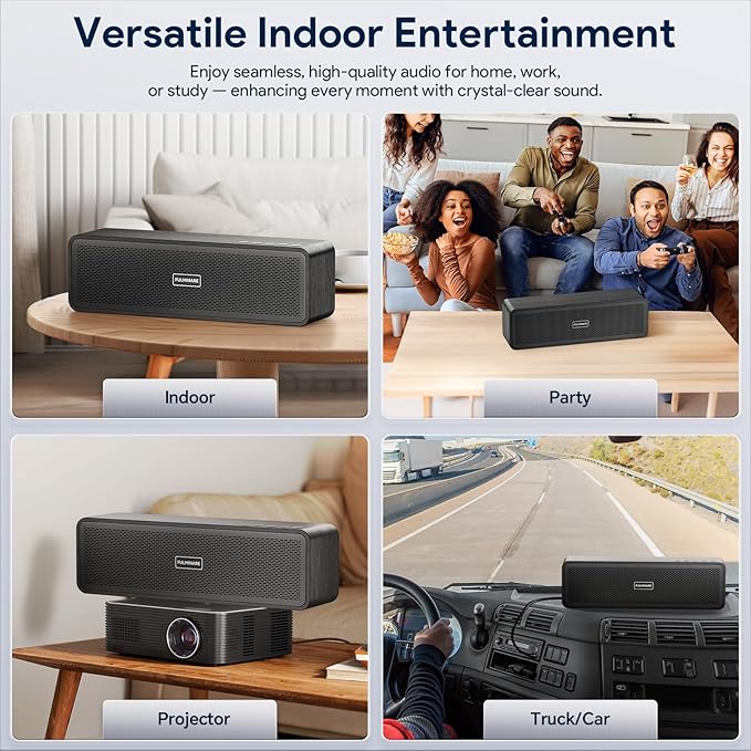 FULMINARE Portable Bluetooth Speaker for Home, Wooden Housing, 50W Deep Bass Stereo Sound, Bluetooth 5.3, 30H Playtime, 4-in-1 Playback, IPX5 Waterproof for Indoor & Outdoor Use