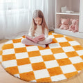 KICMOR Round Rug 4ft Orange and Cream White Circle Area Rug, Fluffy Soft Fuzzy by KICMOR