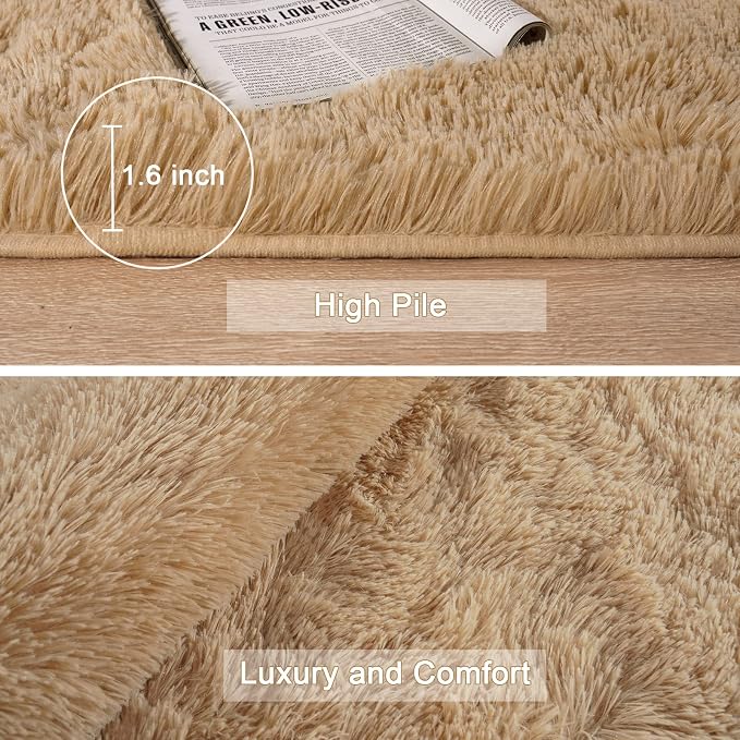 HOMORE 4x6 Rug for Bedroom, Light Tan Fluffy Area Rug Modern Shag Rugs for - Image 7