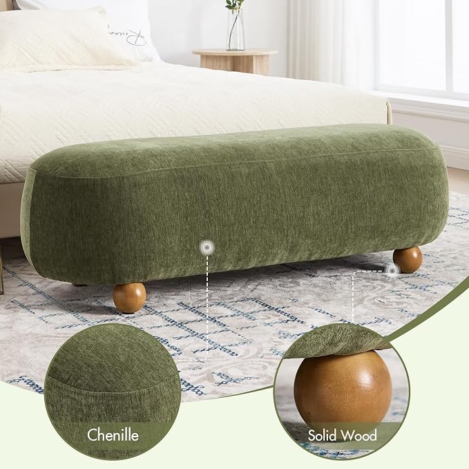 Hyfirm 54" End of Bed Bench, Modern Oval Bedroom Bench - Image 3