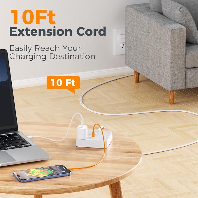TESSAN 10Ft White Extension Cord - Image 7