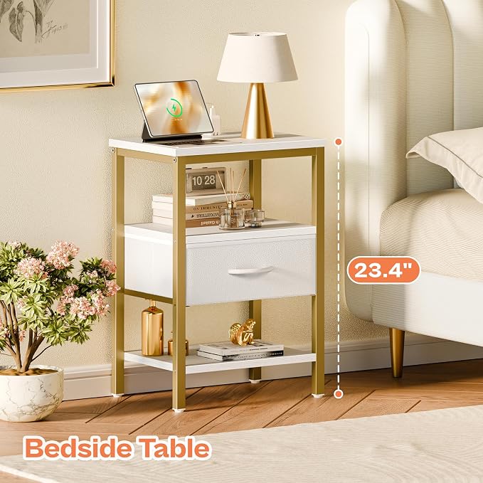 SUPERJARE Nightstand with Charging Station, USB-C Port, Bedside Table | Night - Image 3