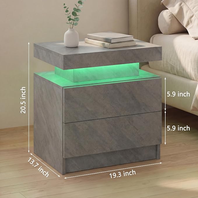 Gray Modern LED Nightstand Set of 2 - Image 2