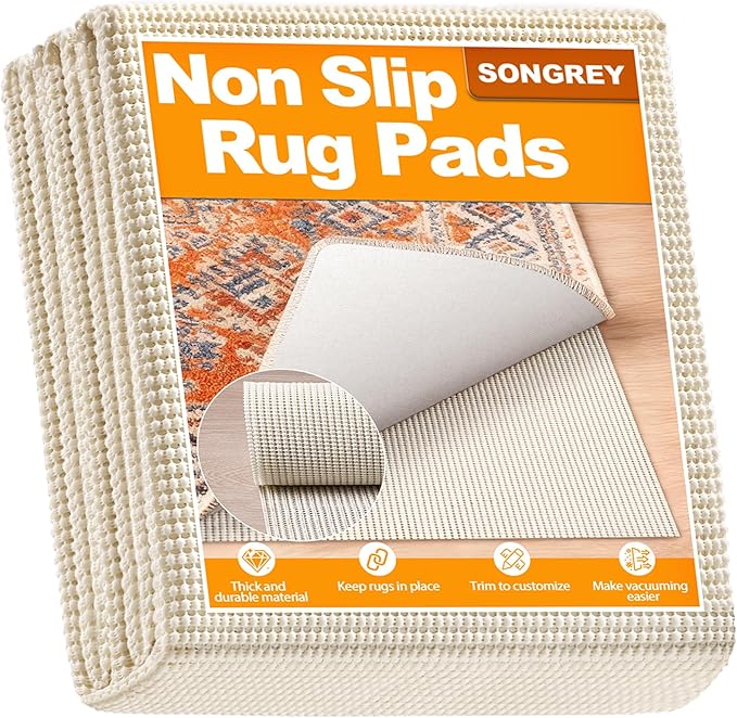 Songrey Non-Slip Rug Pad 2x3 FT, Extra Thick Carpet Pads for Hard Surfaces, Prevents Sliding and Secures Rugs, Provides Floor Protection with Comfort Cushioning