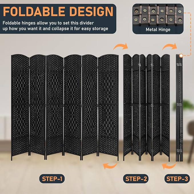 FDW Room Divider 6 Panel Folding Privacy Divider 6 Ft Indoor Wall Divider - Image 3