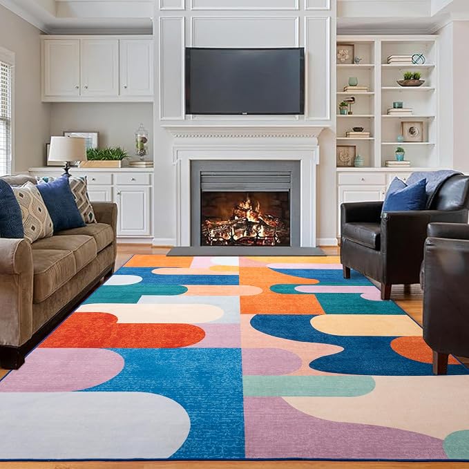 Living Room Rug 6x9 Candy Area Rug Machine Washable Carpet Non Slip Indoor - Image 2