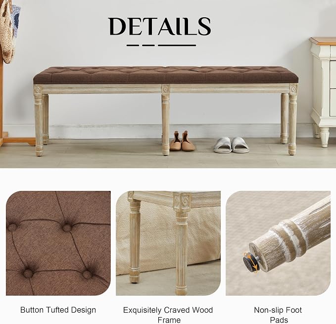 LOULENS 57.7" Linen End of Bed Bench King Size, Upholstered Bench, Upholstered - Image 5