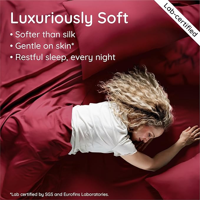 Bambaw 100% Viscose Derived from Bamboo Fitted Sheet Only, Full Size Fitted Bed Sheets Only, Cooling Fitted Sheet Full Size, 15’’ Deep Fitted Sheet with Straps, Soft Fitted Full Sheet Only (Burgundy)