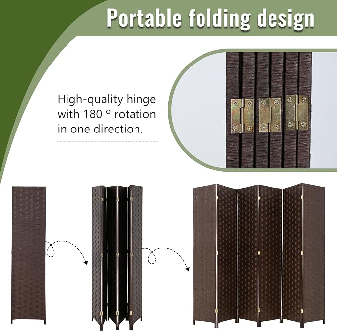 FDW Room Divider Wood Screen 6 Panel Folding Portable Partition Screens Wooden - Image 3