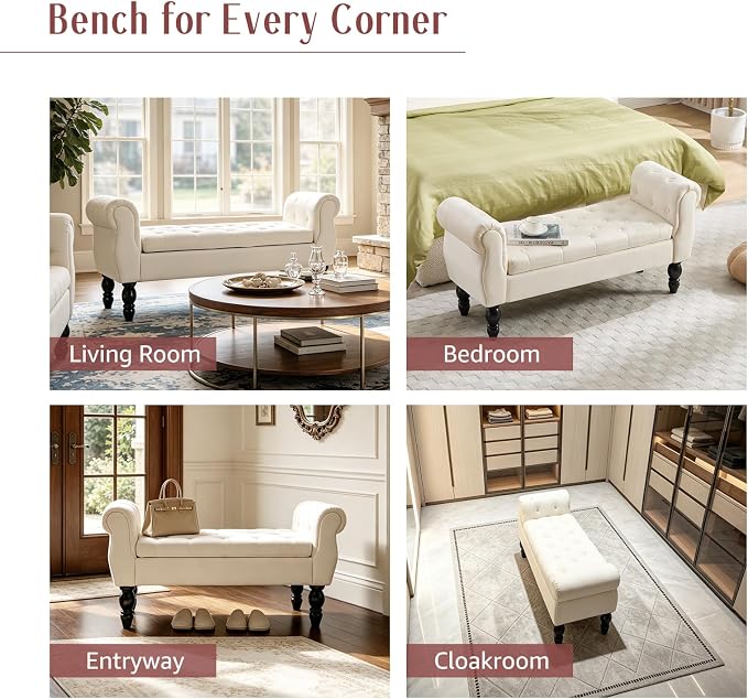 47.6" Storage Bench for End of Bed Bedroom, Velvet Ottoman Bench - Image 7