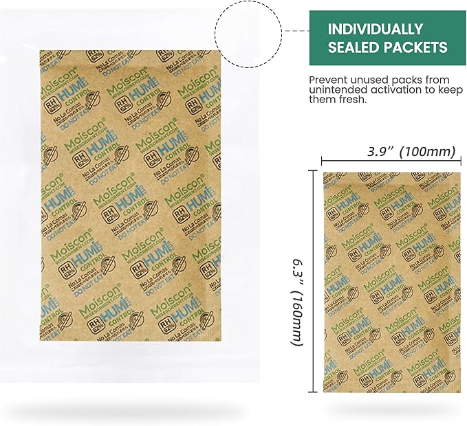 Wisesorb Size 67 62% Two-Way Humidity Control Packs for Storing 1 lb, 67 Gram 15 Pack Moisture Control Packets Individually Wrapped, Humidifier Packs for Storage Containers