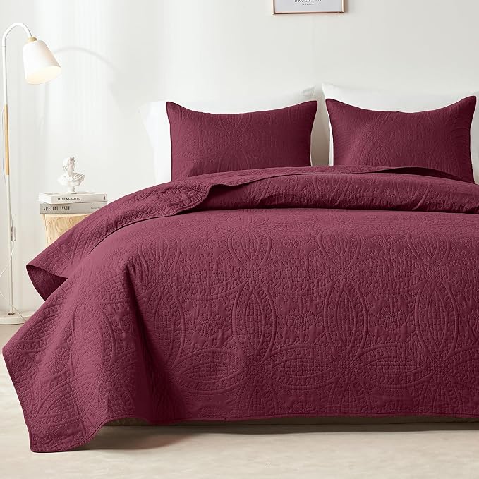 akkialla Burgundy Twin Quilt Set, Ultrasonic Lightweight Bedspread Coverlet by akkialla