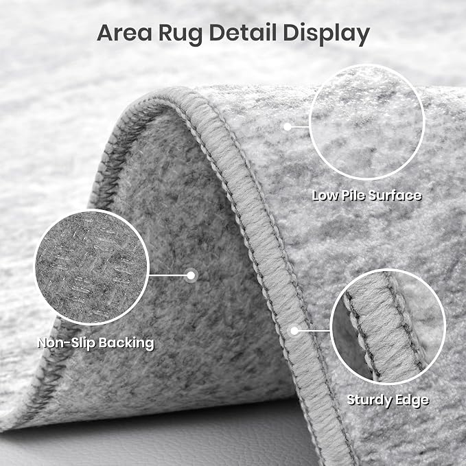 8x10 Area Rugs for Living Room, Large Washable Rug Non Slip Grey | Soft Low Pile - Image 6