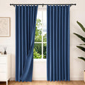 Etherealveil Navy Blue Pinch Pleated Blackout Curtains 2 Panels 52"x96" | Back by Etherealveil