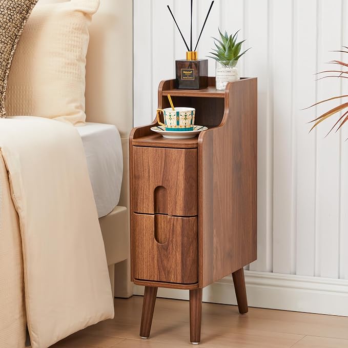 Narrow End Table Living Room, Wooden Small 2 Drawer Nightstand Bedroom - Image 7
