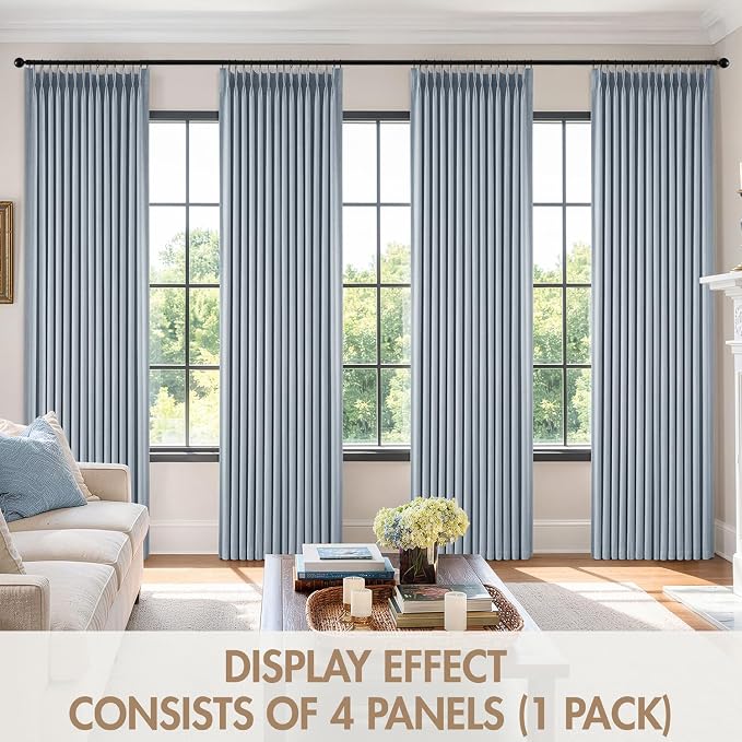 MIULEE Pinch Pleated 100% Blackout Curtains 40"x84" Chambray Blue 4 Panels | - Image 7