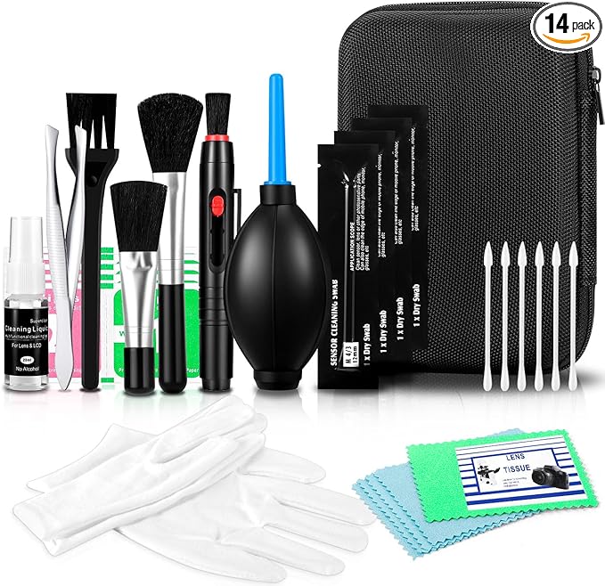 Camera Lens Cleaning Kit - Mirrorless and DSLR Camera Cleaning Kit, Including Lens Paper/Blower, Cotton swabs, dust Free Cloth, Lens Pen, Cleaning Brush