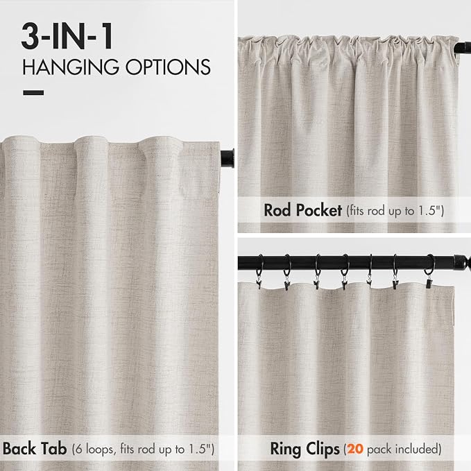MIULEE 100% Blackout Curtains Linen Curtains & Drapes W52xL96 Inch, Cream | 2 - Image 6