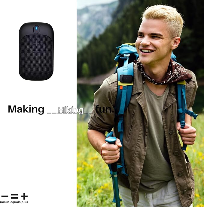 MINUS EQUALS PLUS - = + Golf Speaker/Wireless Wearable Bluetooth Speaker/Portable/Clip on/Up to 18hrs of Battery Life/Built-in Mic for Hands-Free Music and Calls/Water Resistant/Modern Design (Black)