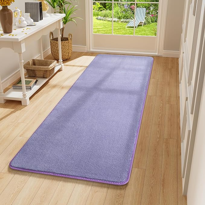 Modern Soft Hallway Runner Rug, 2x6 Feet Purple Washable Runner Rug | Fluffy - Image 8