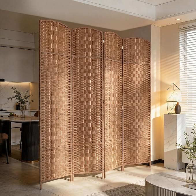 HOMCOM Room Divider 4-Panel, 6FT-Tall Folding Privacy Screen, Natural | - Image 9