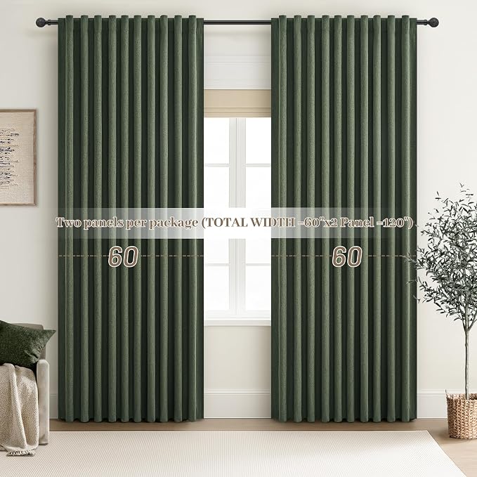 Dark Olive Green Curtains 60 Inch Length Extra Wide Pleated Black Out 84 Inch - Image 6