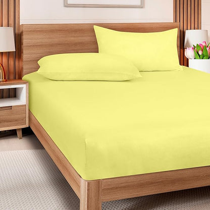 ROYALE LINENS 300 Thread Count 100% Long Staple Combed Cotton Fitted Sheet Twin - Super Soft Deep Pocket Bottom Sheet - Fitted Sheets Only - Elastic Sheets (Twin, Yellow)