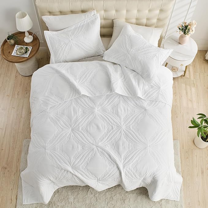 Kingnex Oversized Cal King Bedspreads 120x120 Ultrasonic Quilted White | - Image 4