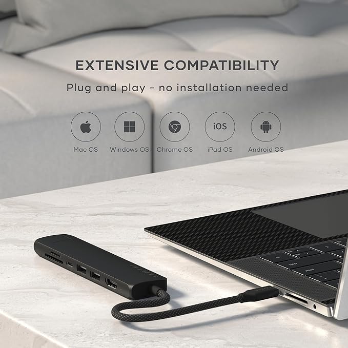 Satechi 7 in 1 USB C Hub Multiport Adapter with Ethernet, HDMI 4K@60Hz, 100W PD Charging, 2X USB-A Data Ports, Micro/SD Card Readers for MacBook Air/Pro M5/M4, iPad, Windows - Black