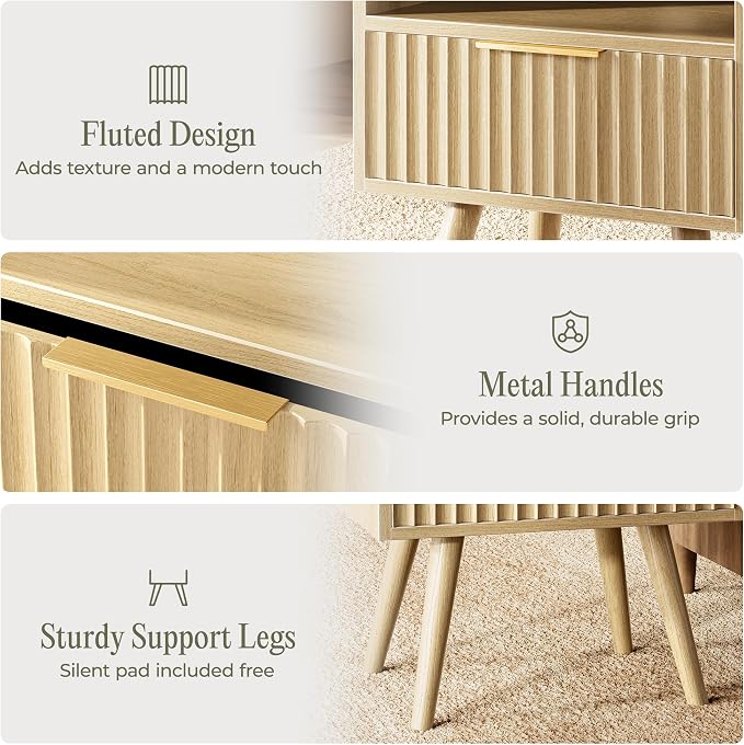 Huuger Nightstand with Charging Station, USB-C Port, End Table | Fluted Night - Image 8