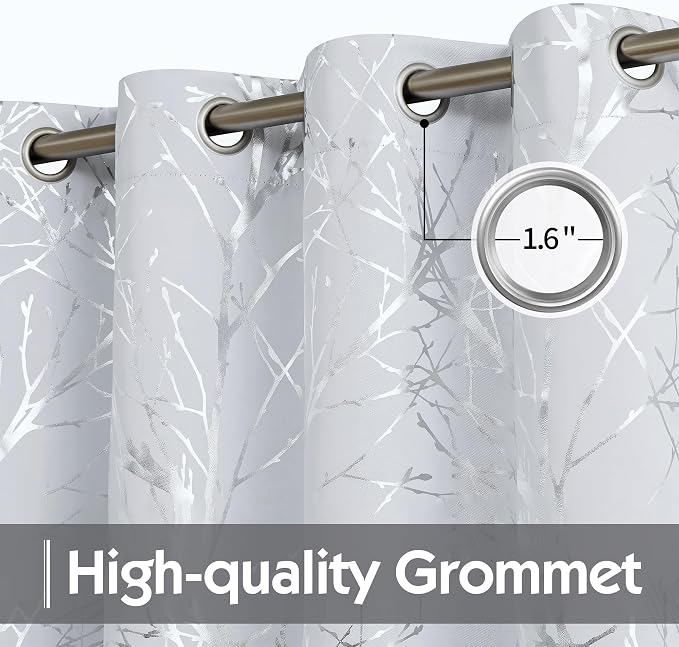 FMFUNCTEX 100% Blackout Ivory Silver Foil Tree Curtains 84 Inch 2 Panels | - Image 3