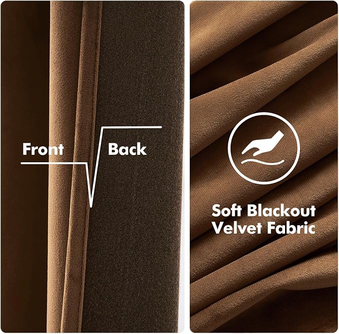 MIULEE Velvet Curtains Chocolate Brown 52 x 90 Inch Length Set of 2 | Grommet - Image 3