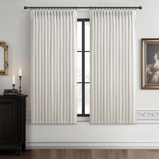 Pinch Pleated Off Beige White Mini Curtains 63 Inch Length 2 Panels Set by PleatedDrapes