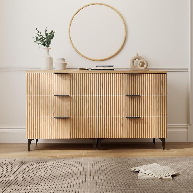 25.6" W Fluted Nightstand with 3 Drawer Dresser, Modern Wood Night Stands | - Image 4