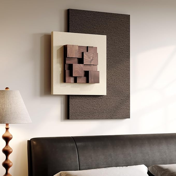 Cuspin 3D Wood Textured Large Neutral Abstract Wall Art, 1 Piece | Beige brown - Image 5