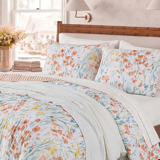 Twin/Twin XL Quilt Set-2 Pieces Soft Bedding Floral Reversible Coverlet | All - Image 6