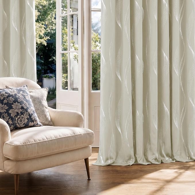 Deconovo Silver Foil Wave Pattern Total Blackout Curtain Panels, Living Room - Image 2