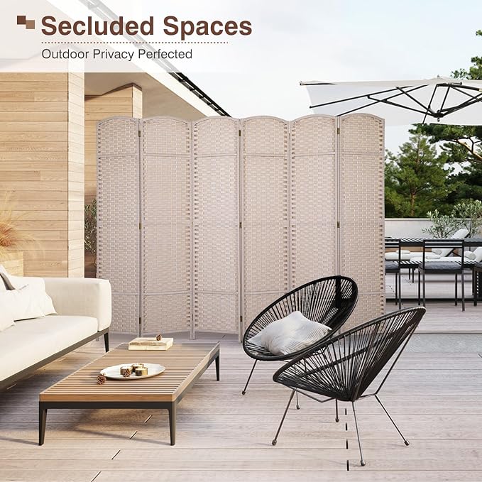 Room Divider 6 Panel 5.6 FT Tall Privacy Screen Waterproof Wood Frame Partition - Image 5