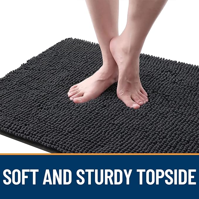 OLANLY Dog Door Mat for Muddy Paws 54x32, Absorbs Moisture and Dirt, Absorbent Non-Slip Washable Doormat, Quick Dry Chenille Mud Mat for Dogs, Entry Indoor Entryway Carpet for Inside Floor, Dark Grey