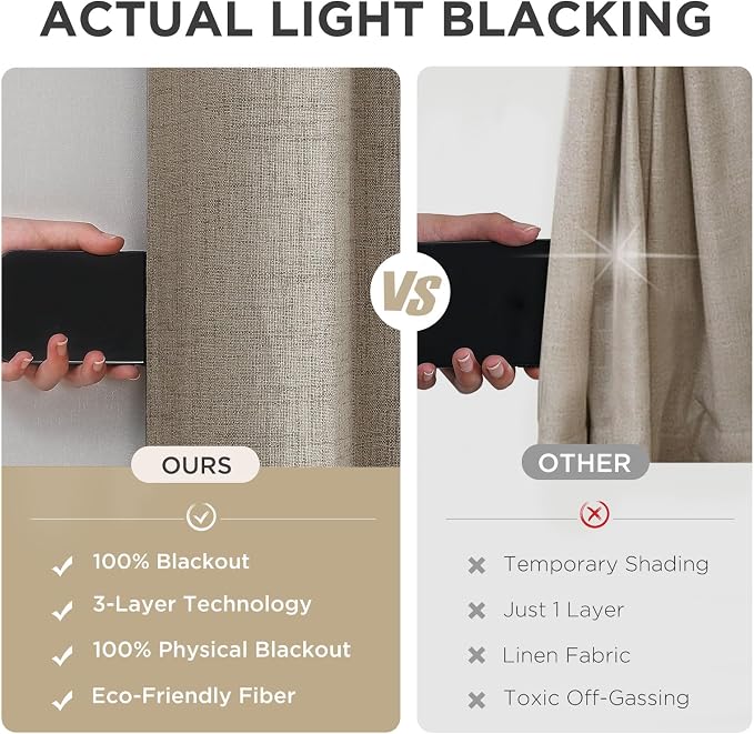 Joydeco Linen Blackout Room Divider Curtains, Extra Wide Sliding Door Drapes - Image 6