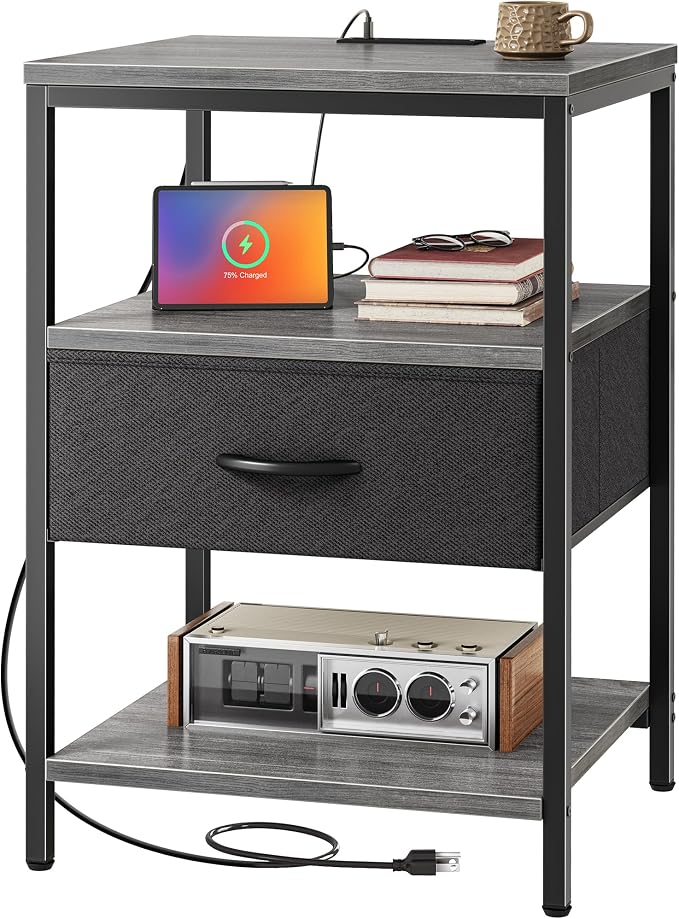 SUPERJARE Nightstand with Charging Station, USB-C Port, Bedside Table | 27.7 by SUPERJARE