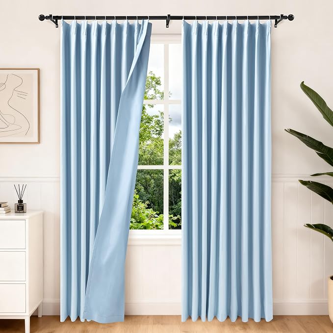 Etherealveil Light Blue Pinch Pleated Blackout Curtains 2 Panels 60"x102" | by Etherealveil