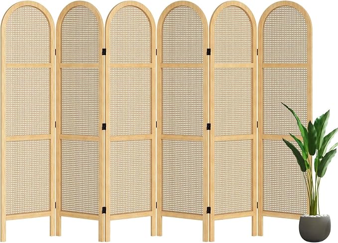 Svimi Room Dividers and Folding Privacy Screens, 5.6 Ft Double Hinged Rattan - Image 9