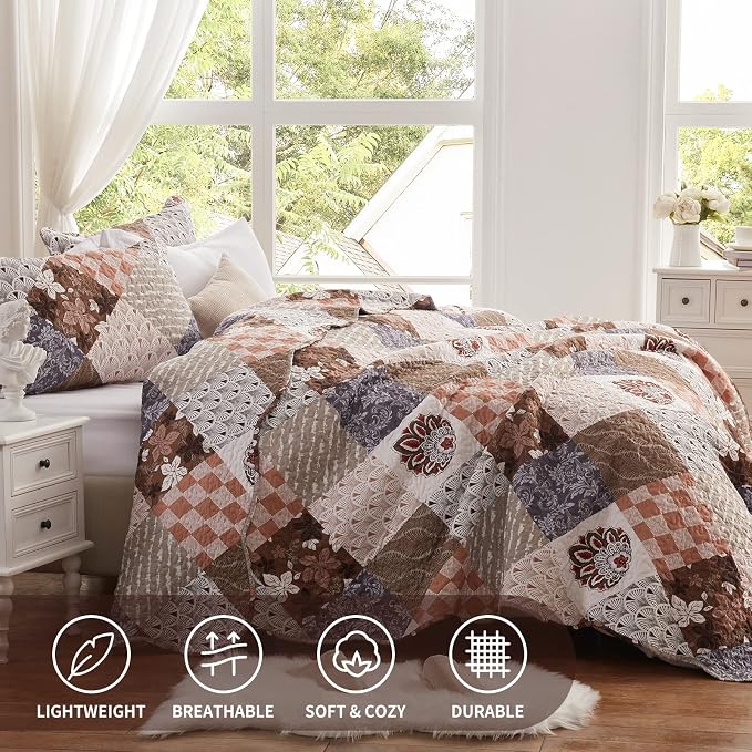 Full/Queen Size Quilt Set 3 Pieces Lightweight Reversible Bedspread-90''x98'' - Image 2