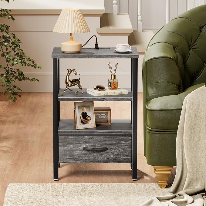 SUPERJARE Nightstand with Charging Station, USB-C Port, Bedside Table | Night - Image 7