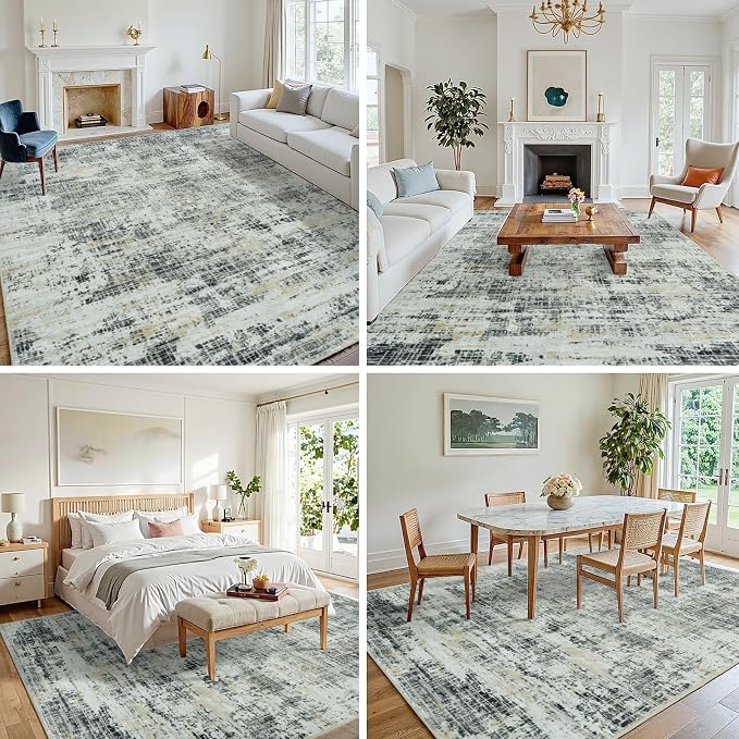 8x10 Washable Area Rug for Living Room Bedroom: Non-Slip Modern Black Gray | - Image 3