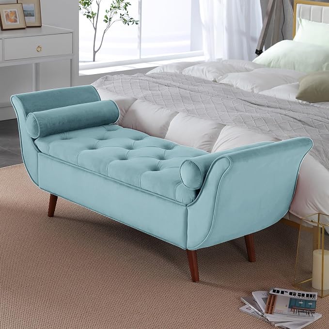 65" Velvet End of Bed Bench, Upholstered Seat by CDBBIB